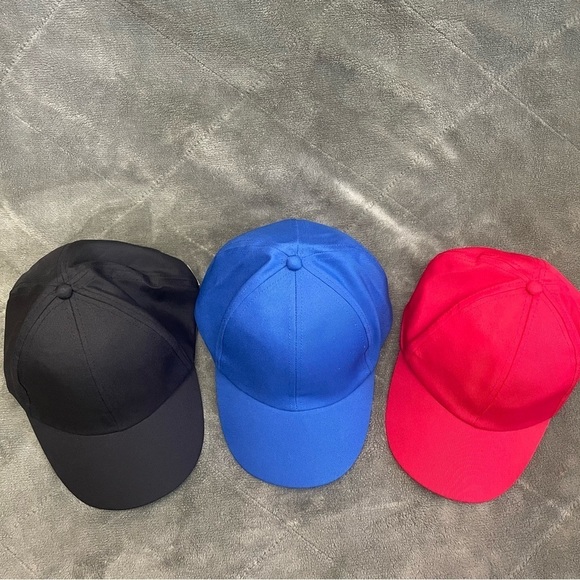 Never worn red black and blue hat w/ velcro adjustable band. Includes all 3 hats - Picture 2 of 6